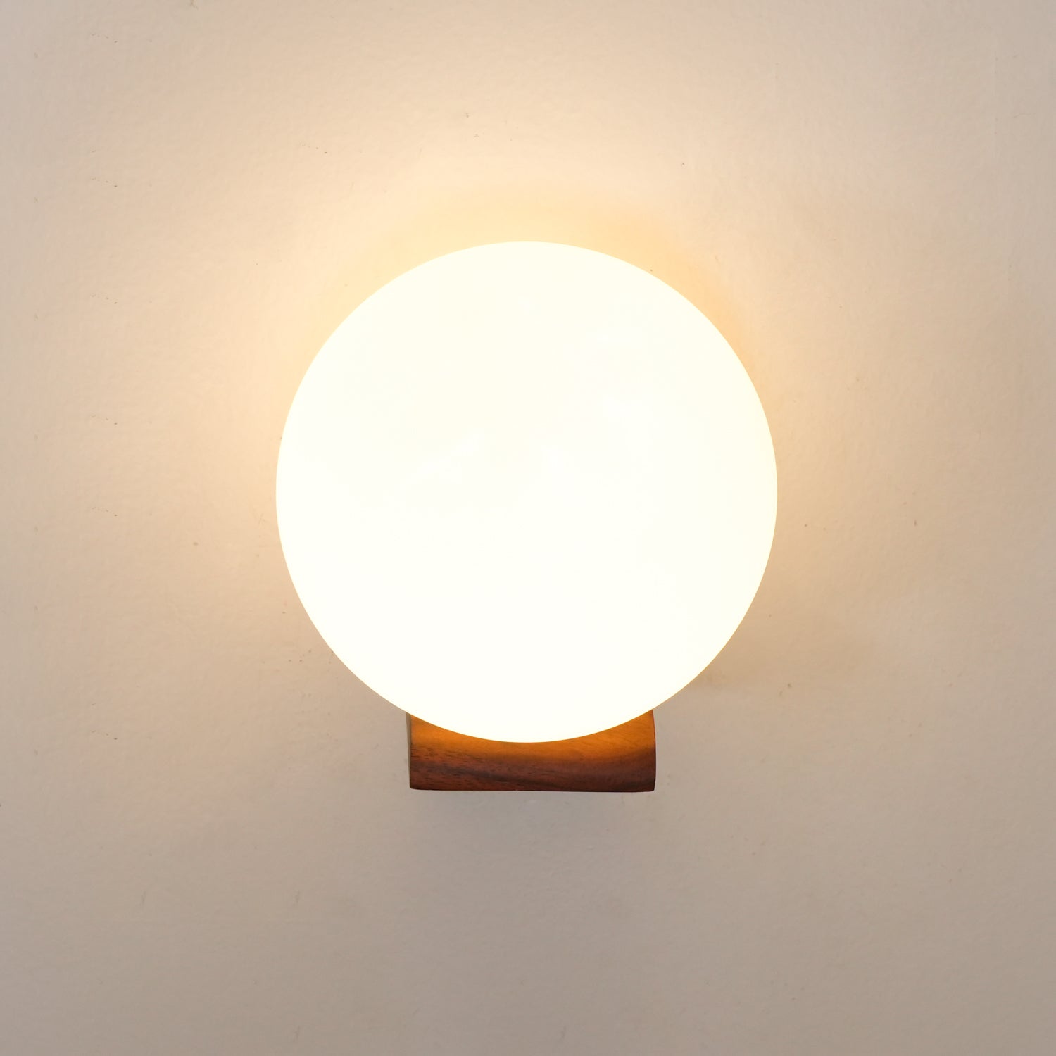 Modern Spherical Glass Globe Wall Sconce with Natural Solid Wood Base and G9 LED Socket