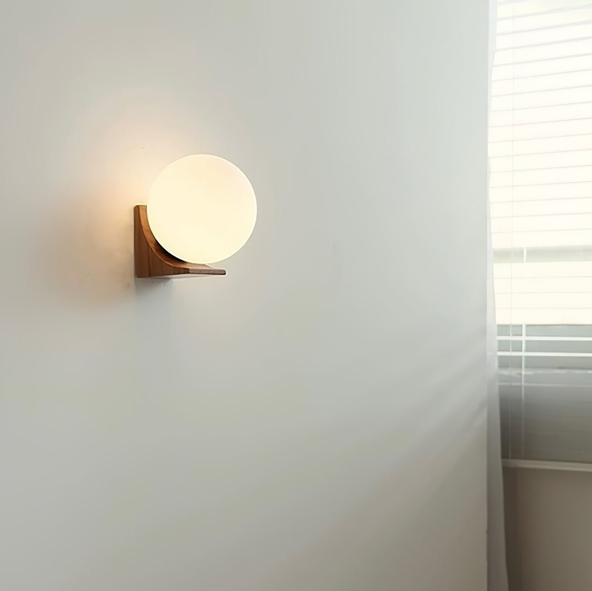 Modern Spherical Glass Globe Wall Sconce with Natural Solid Wood Base and G9 LED Socket