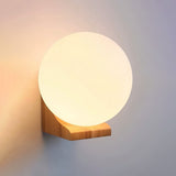 Modern Spherical Glass Globe Wall Sconce with Natural Solid Wood Base and G9 LED Socket