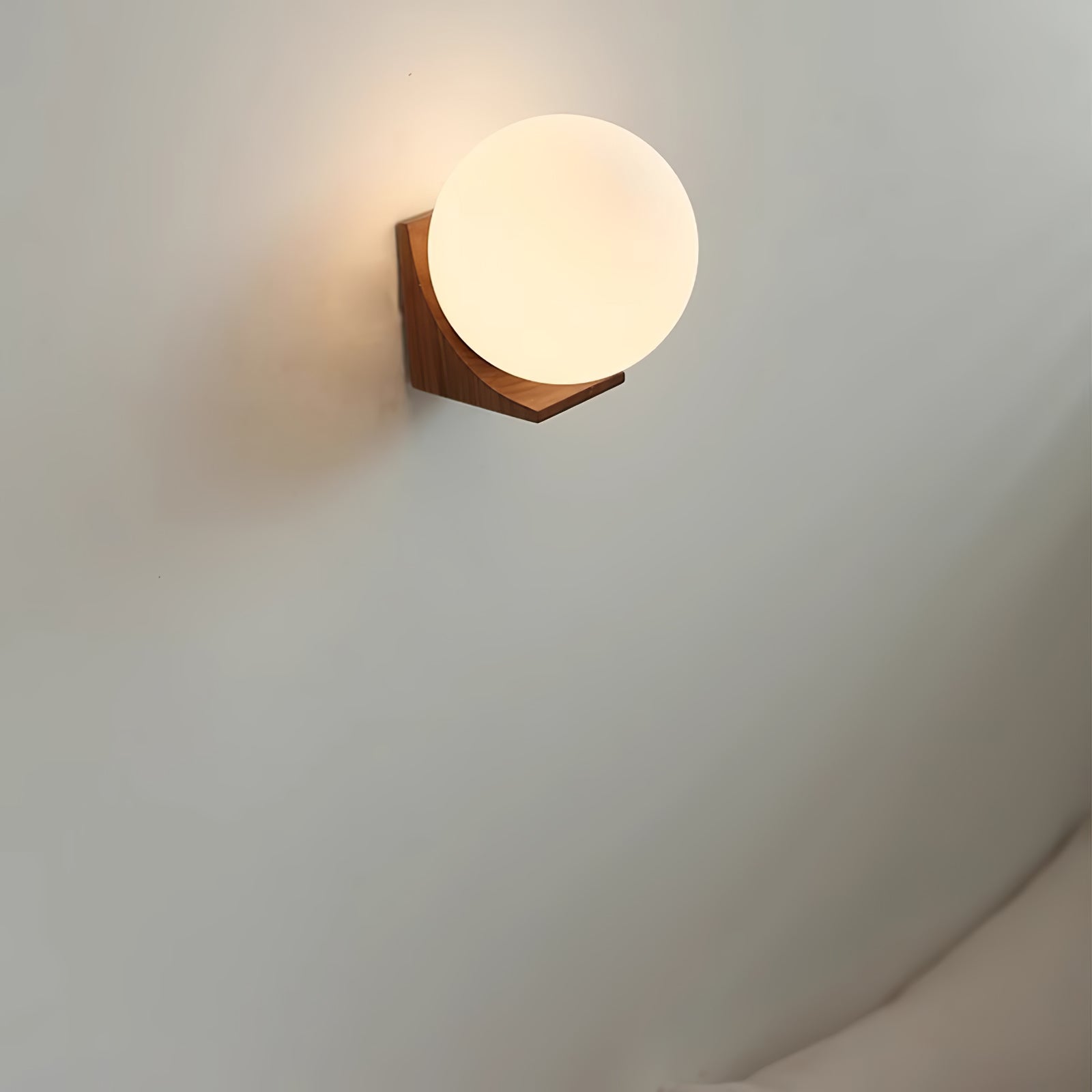 Modern Spherical Glass Globe Wall Sconce with Natural Solid Wood Base and G9 LED Socket