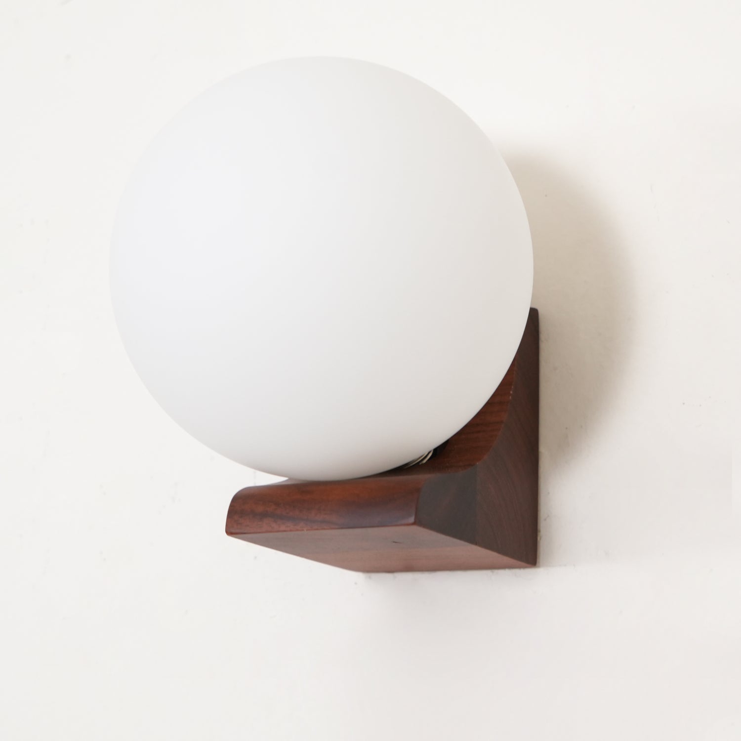 Modern Spherical Glass Globe Wall Sconce with Natural Solid Wood Base and G9 LED Socket