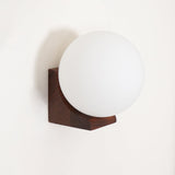 Modern Spherical Glass Globe Wall Sconce with Natural Solid Wood Base and G9 LED Socket
