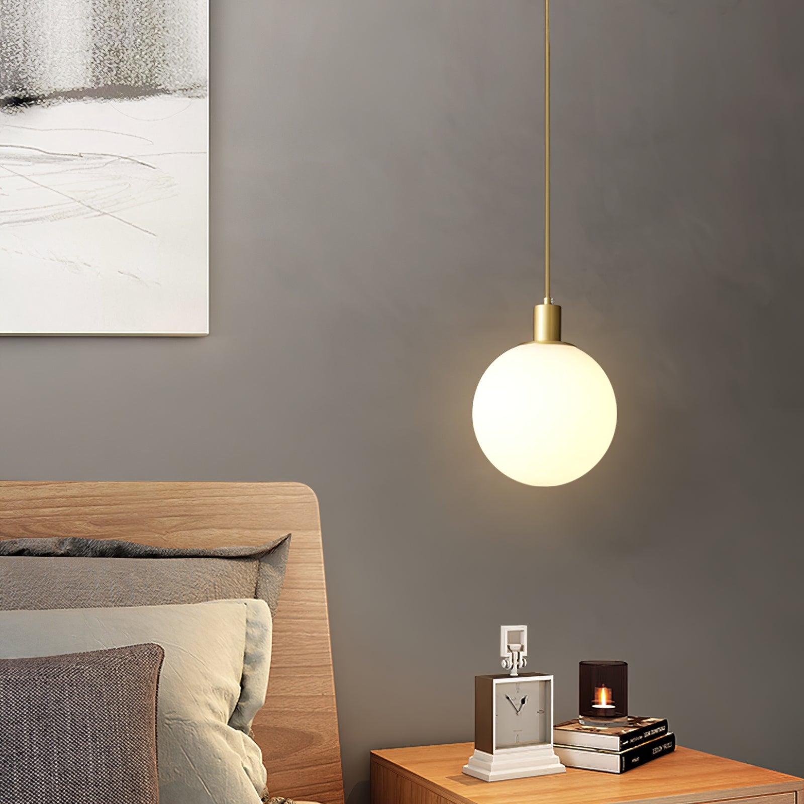 Modern Spherical Glass Pendant Light Brass and Black Contemporary Ceiling Hanging Fixture