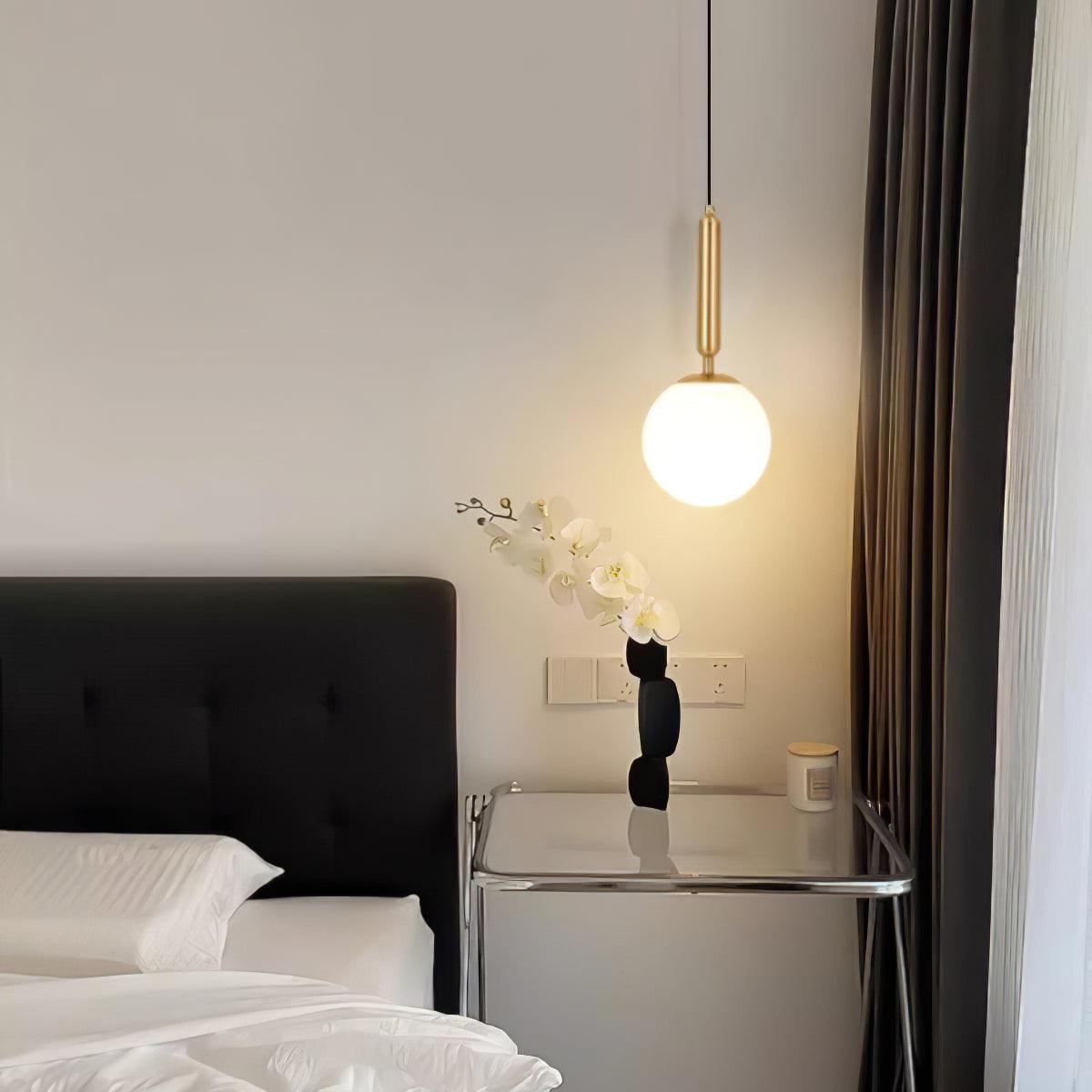 Modern Spherical Glass Pendant Light Brass and Black Contemporary Ceiling Hanging Fixture