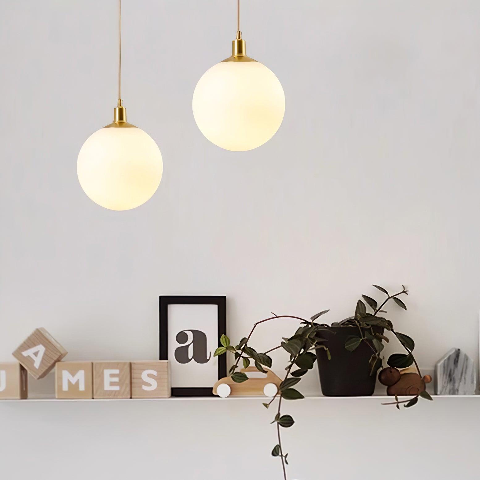 Modern Spherical Glass Pendant Light Brass and Black Contemporary Ceiling Hanging Fixture