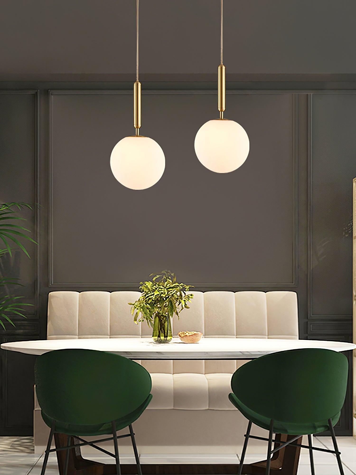 Modern Spherical Glass Pendant Light Brass and Black Contemporary Ceiling Hanging Fixture
