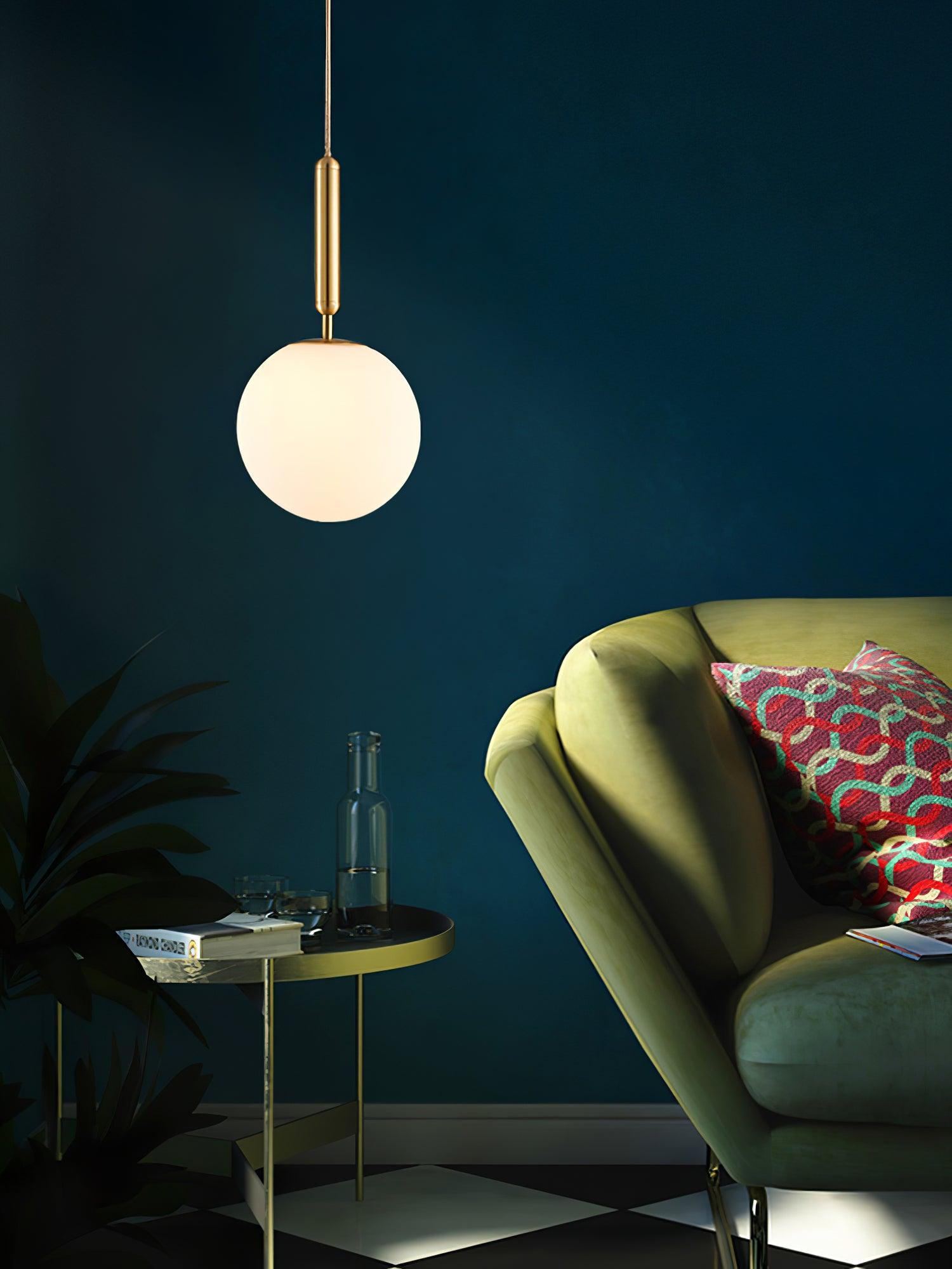 Modern Spherical Glass Pendant Light Brass and Black Contemporary Ceiling Hanging Fixture