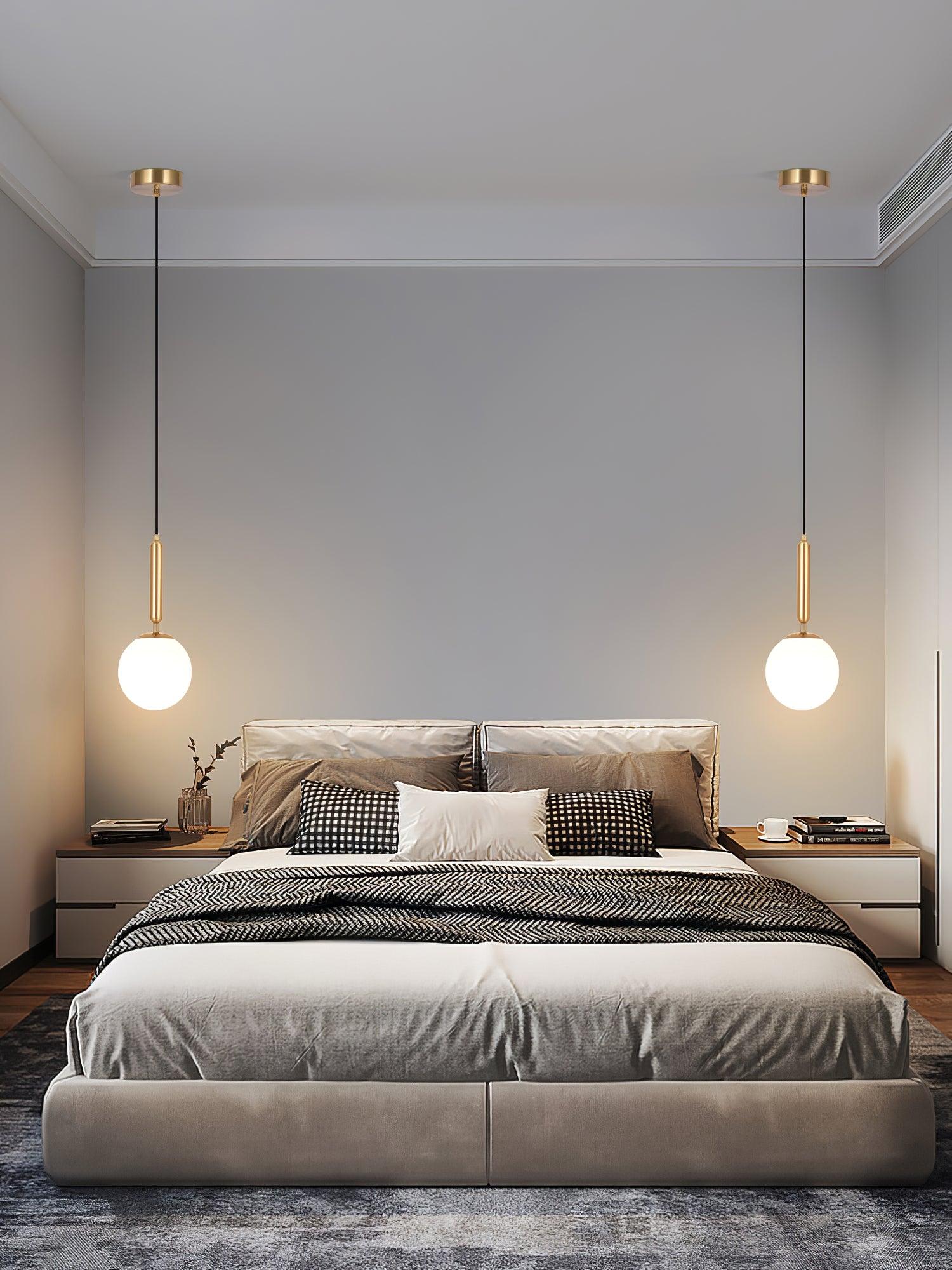 Modern Spherical Glass Pendant Light Brass and Black Contemporary Ceiling Hanging Fixture