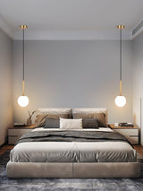 Modern Spherical Glass Pendant Light Brass and Black Contemporary Ceiling Hanging Fixture