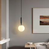 Modern Spherical Glass Pendant Light Brass and Black Contemporary Ceiling Hanging Fixture