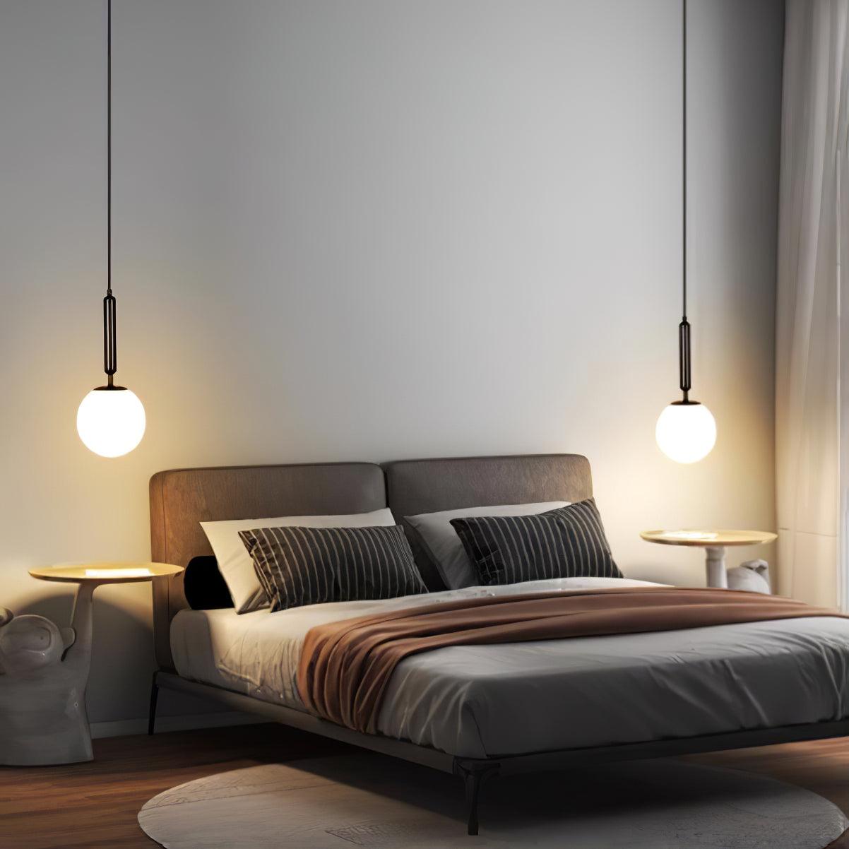 Modern Spherical Glass Pendant Light Brass and Black Contemporary Ceiling Hanging Fixture