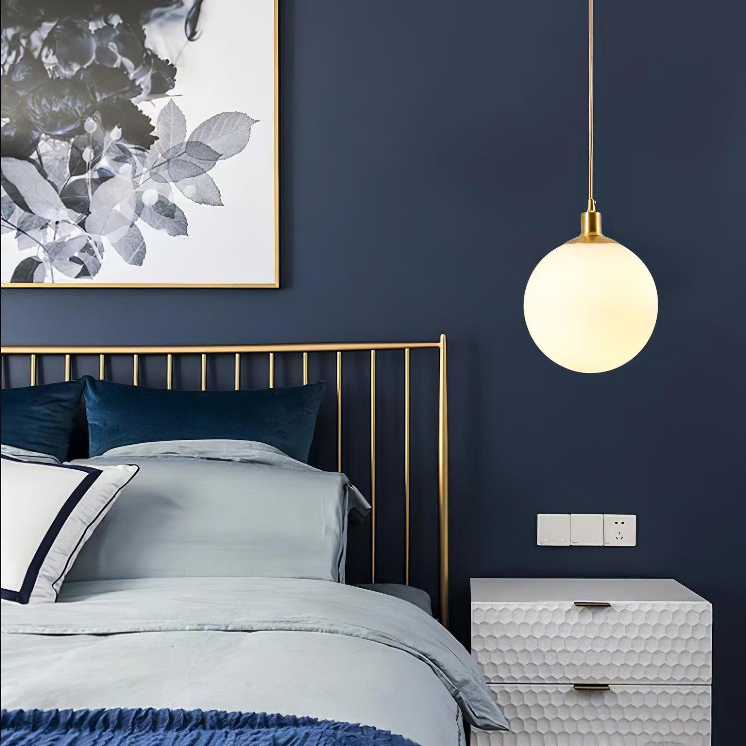 Modern Spherical Glass Pendant Light Brass and Black Contemporary Ceiling Hanging Fixture