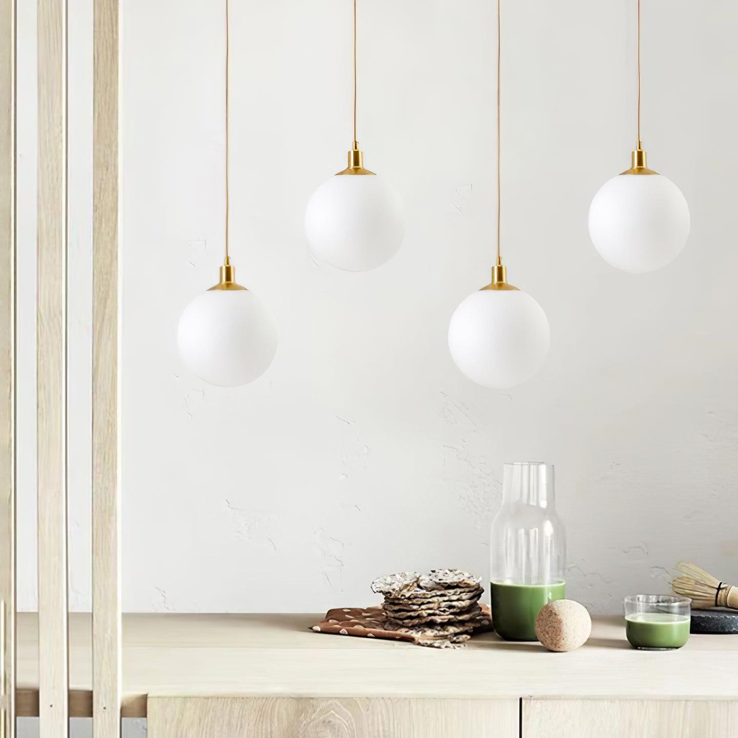 Modern Spherical Glass Pendant Light Brass and Black Contemporary Ceiling Hanging Fixture