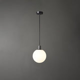 Modern Spherical Glass Pendant Light Brass and Black Contemporary Ceiling Hanging Fixture
