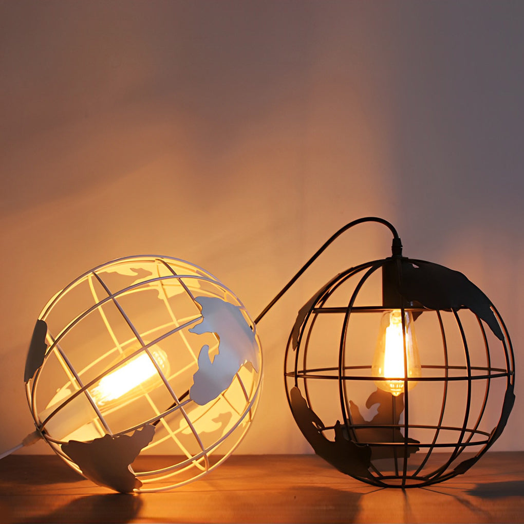 Modern Spherical Iron Cage Chandelier Vintage Style Hanging Lamp in Black and White
