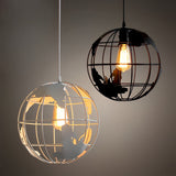 Modern Spherical Iron Cage Chandelier Vintage Style Hanging Lamp in Black and White