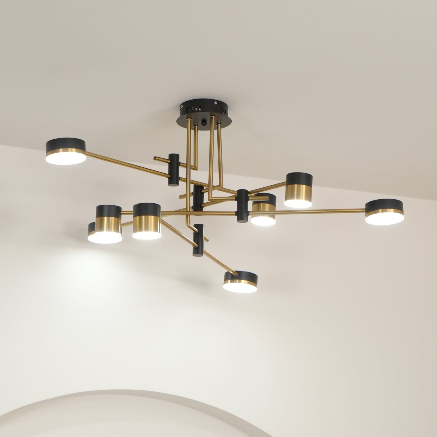 Modern Spider Jewel LED Chandelier Black and Gold Gasolier Ceiling Light for Dining Room and Living Area