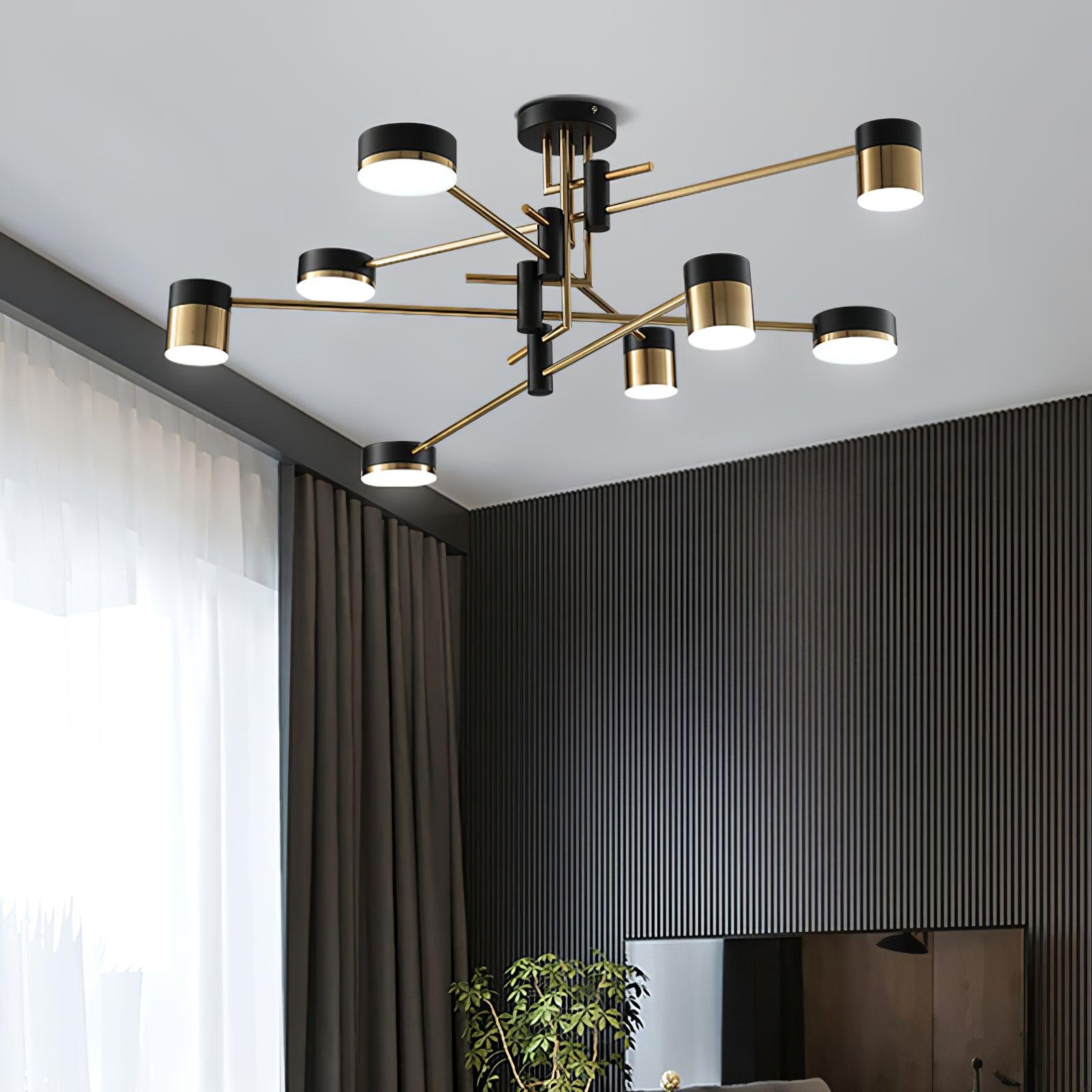 Modern Spider Jewel LED Chandelier Black and Gold Gasolier Ceiling Light for Dining Room and Living Area