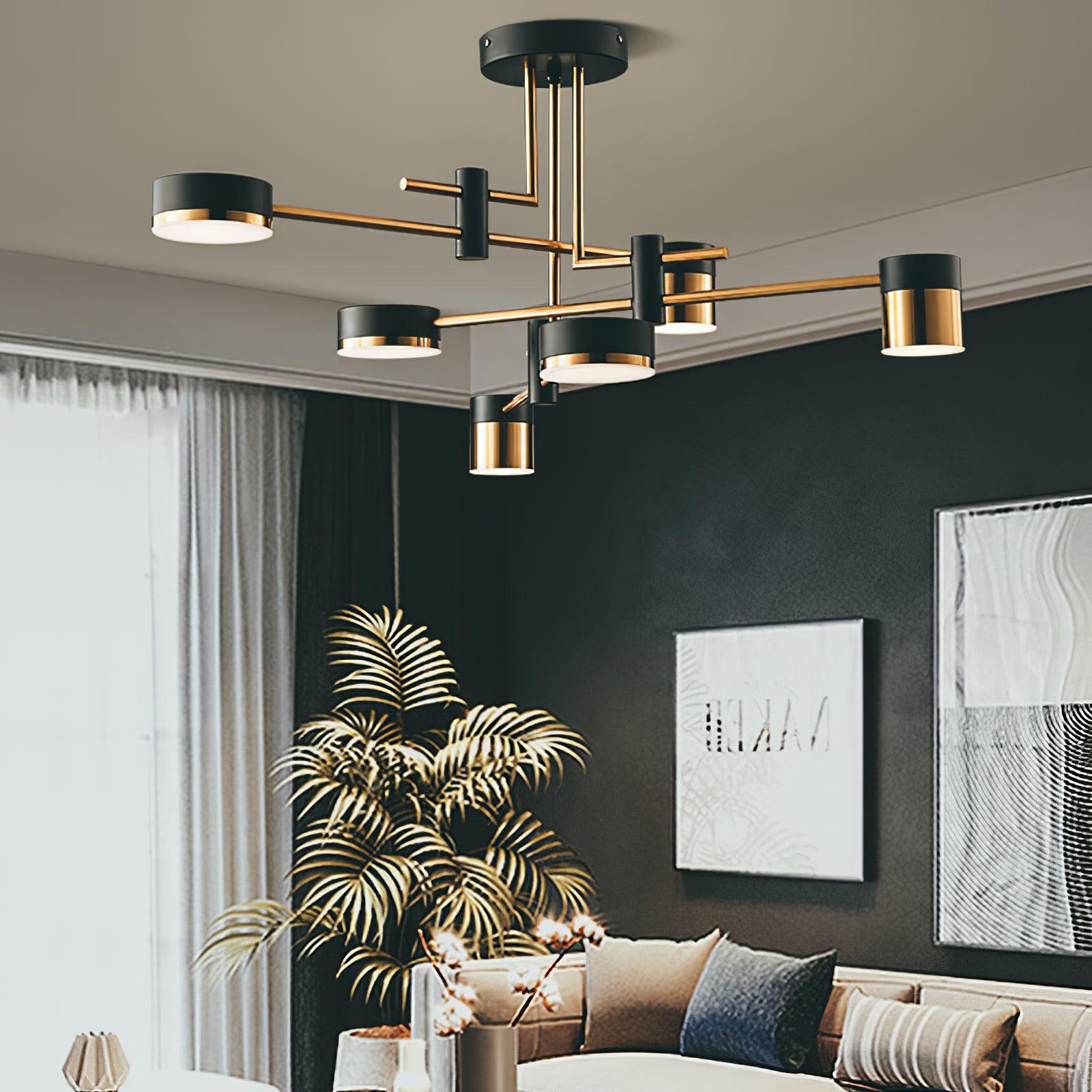 Modern Spider Jewel LED Chandelier Black and Gold Gasolier Ceiling Light for Dining Room and Living Area