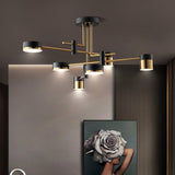 Modern Spider Jewel LED Chandelier Black and Gold Gasolier Ceiling Light for Dining Room and Living Area