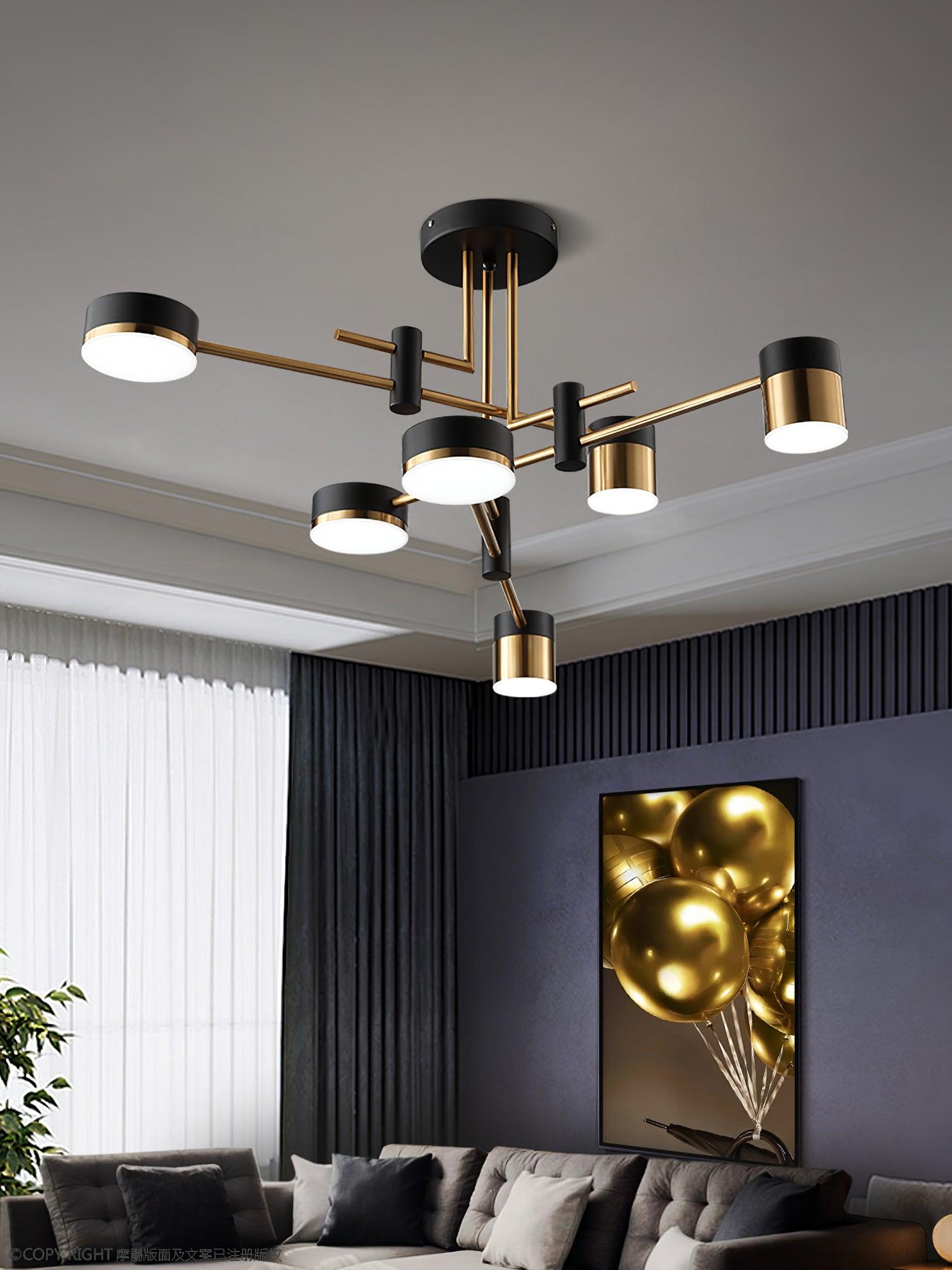 Modern Spider Jewel LED Chandelier Black and Gold Gasolier Ceiling Light for Dining Room and Living Area