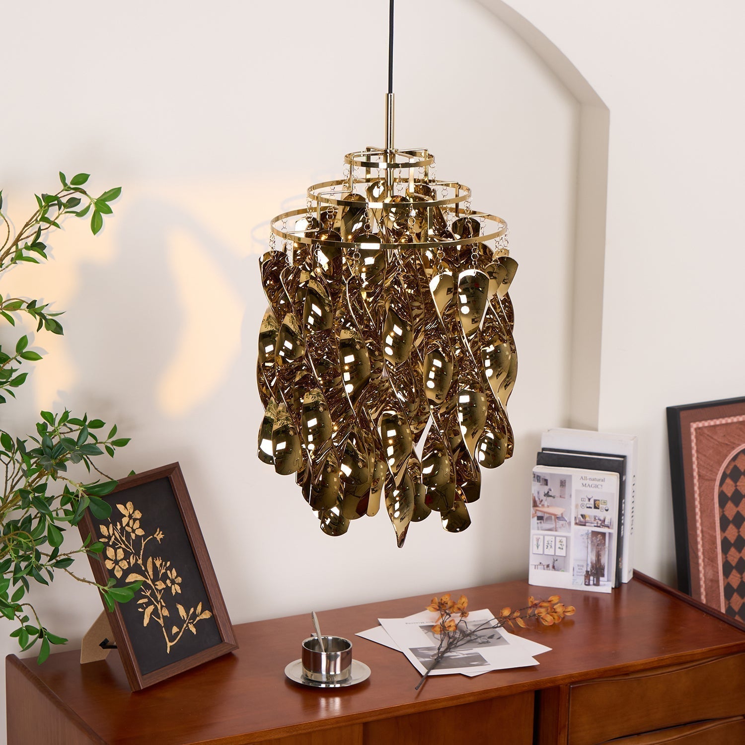 Modern Spiral Acrylic Pendant Light Gold and Silver Electroplated Chandelier for Indoor Use