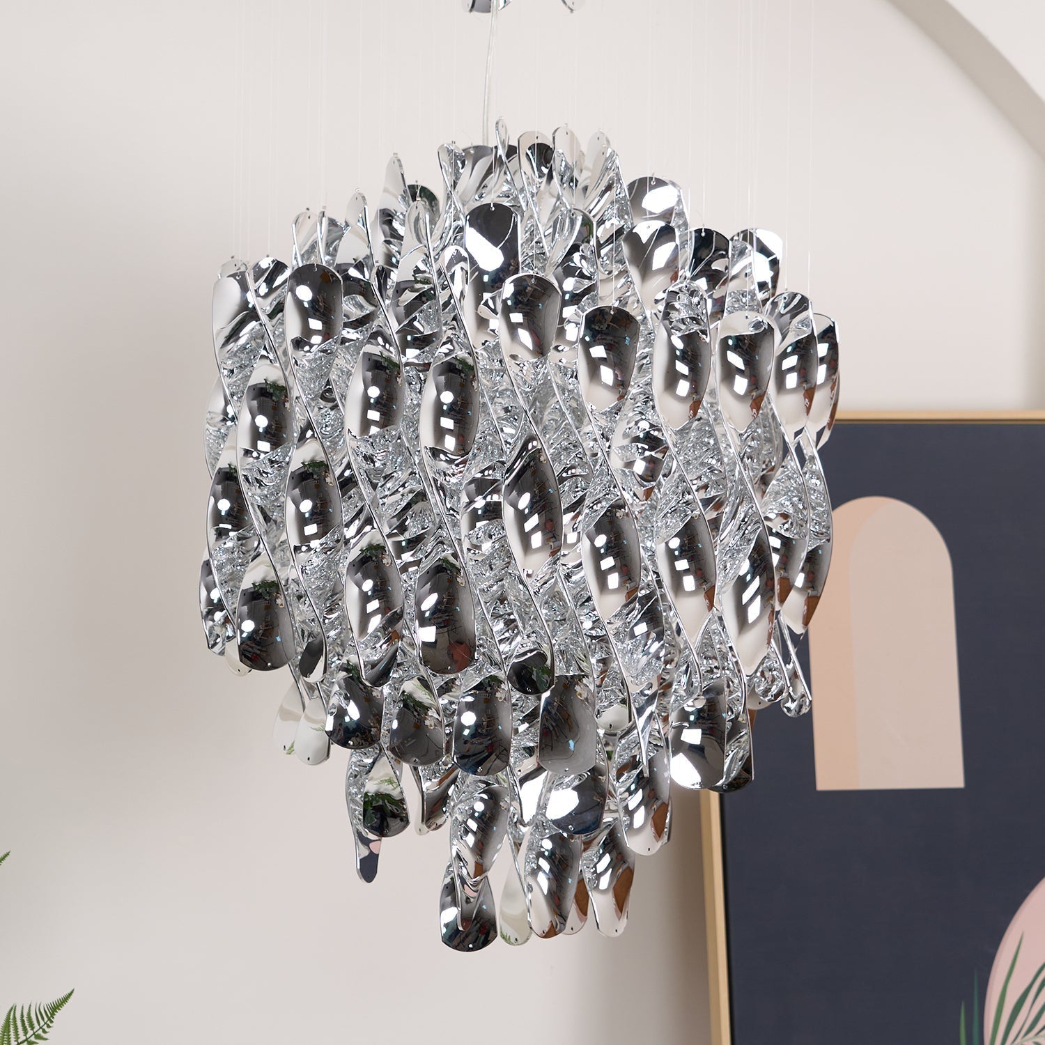 Modern Spiral Acrylic Pendant Light Gold and Silver Electroplated Chandelier for Indoor Use