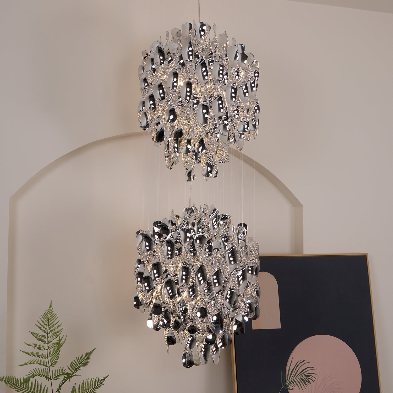 Modern Spiral Acrylic Pendant Light Gold and Silver Electroplated Chandelier for Indoor Use