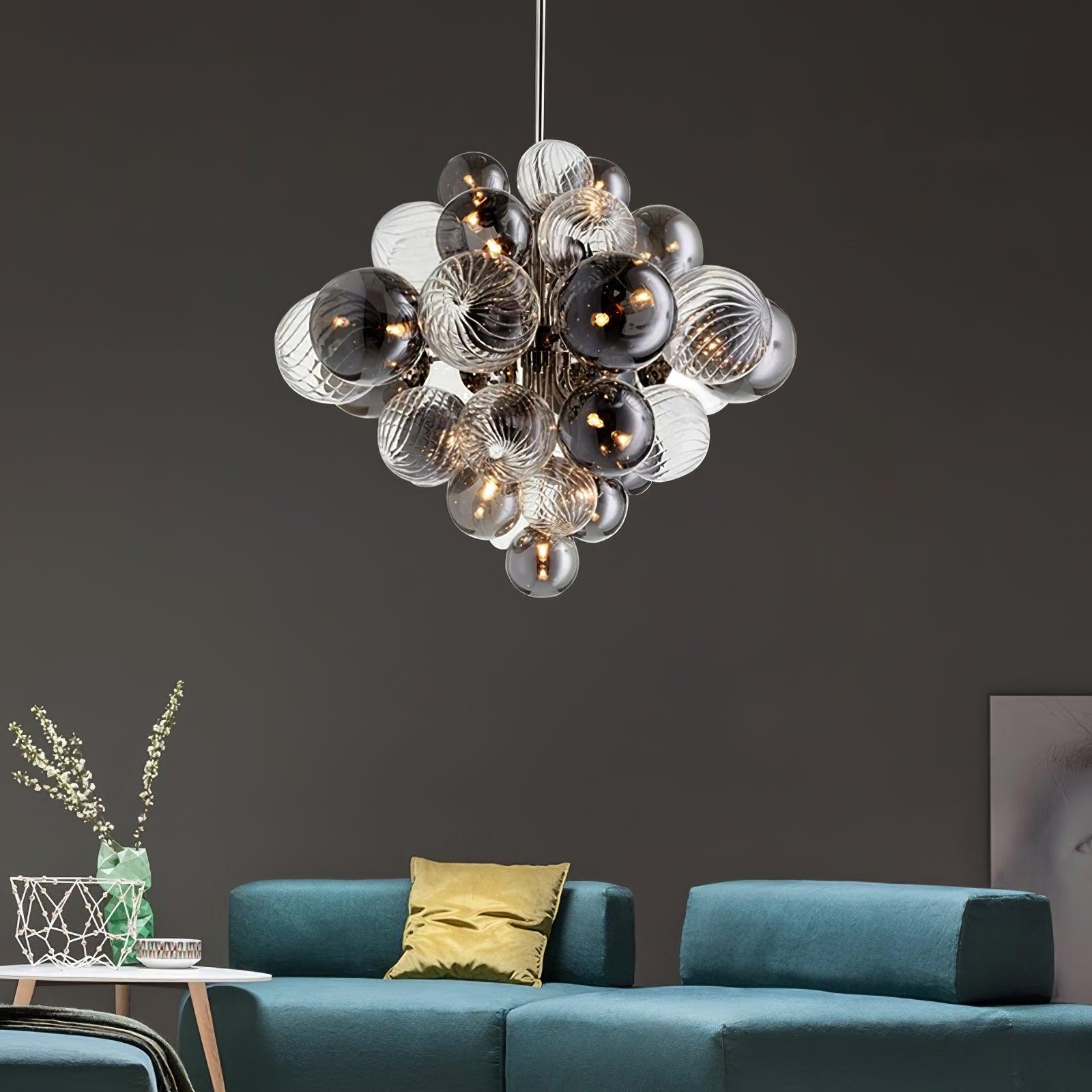 Modern Spiral Glass Globe Chandelier in Chrome Finish with Smoke Grey Accents
