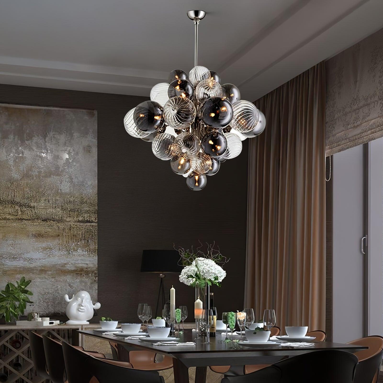 Modern Spiral Glass Globe Chandelier in Chrome Finish with Smoke Grey Accents