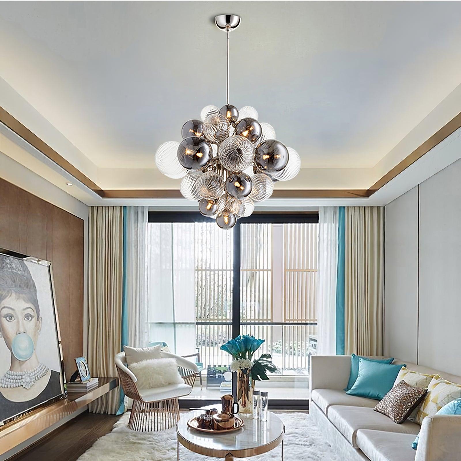 Modern Spiral Glass Globe Chandelier in Chrome Finish with Smoke Grey Accents
