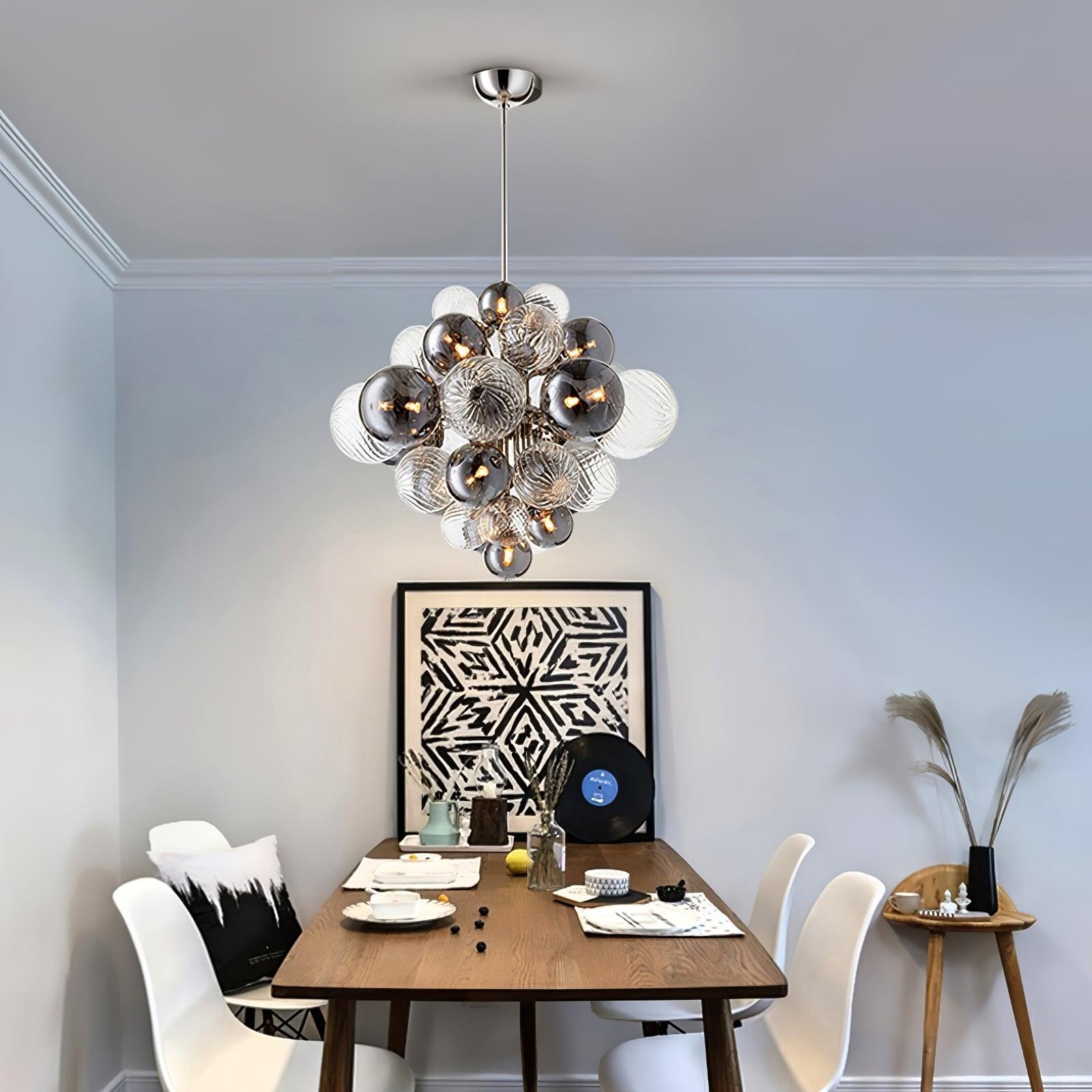 Modern Spiral Glass Globe Chandelier in Chrome Finish with Smoke Grey Accents