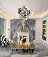 Modern Spiral Glass Globe Chandelier in Chrome Finish with Smoke Grey Accents