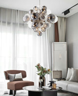 Modern Spiral Glass Globe Chandelier in Chrome Finish with Smoke Grey Accents
