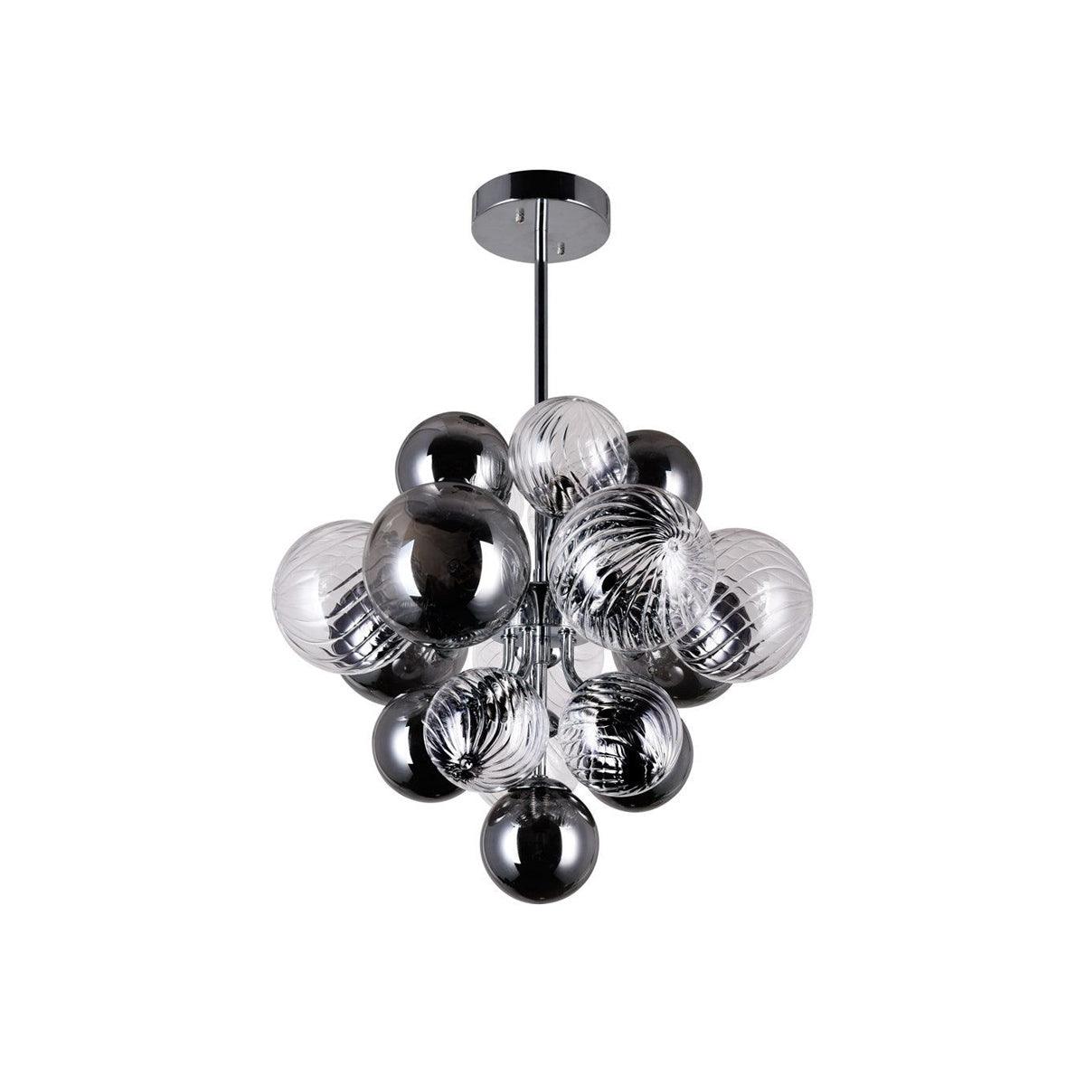 Modern Spiral Glass Globe Chandelier in Chrome Finish with Smoke Grey Accents