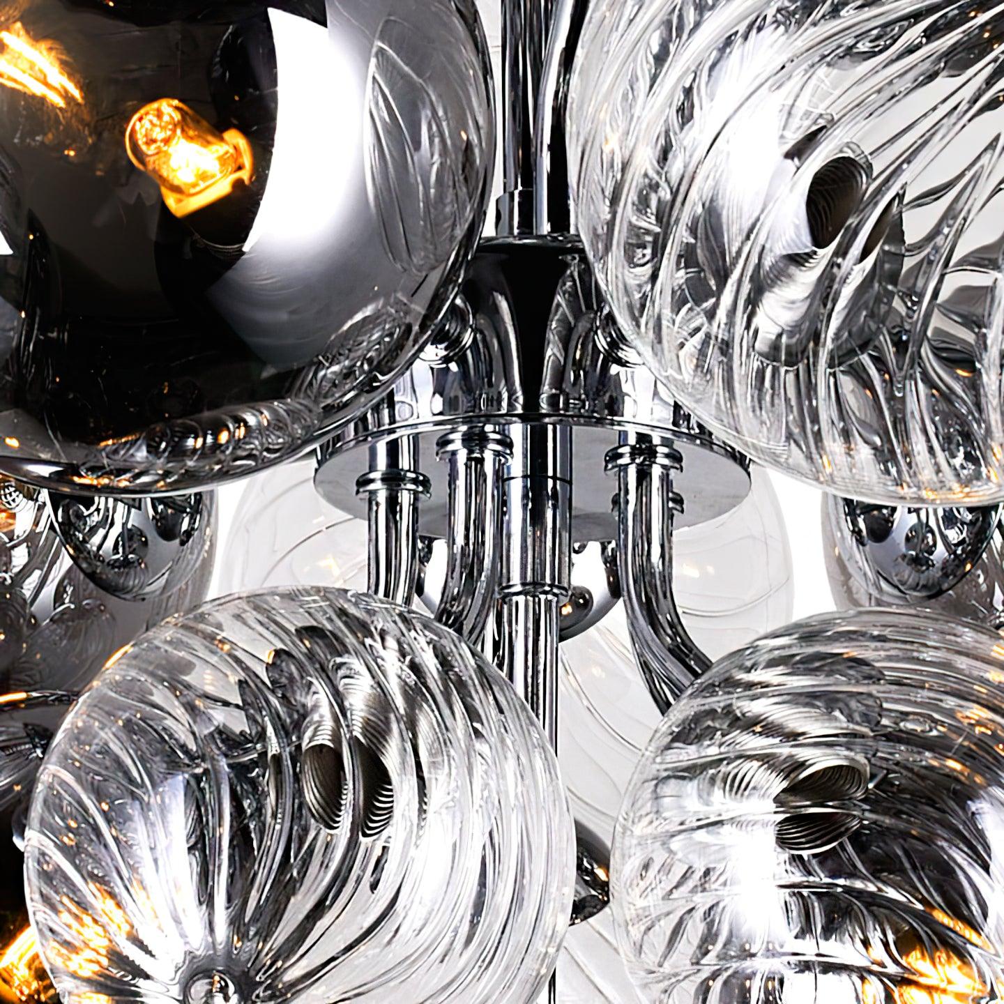 Modern Spiral Glass Globe Chandelier in Chrome Finish with Smoke Grey Accents