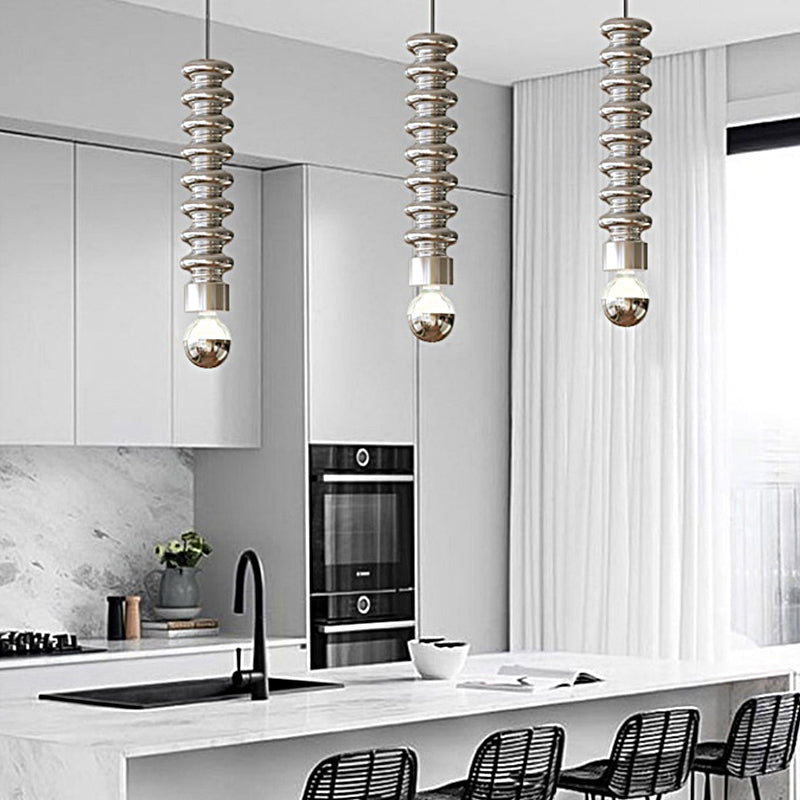 Modern Spiral Gourd Metal Pendant Light with Semi Plated Chrome Bulb for Dining Room and Bedroom Decor
