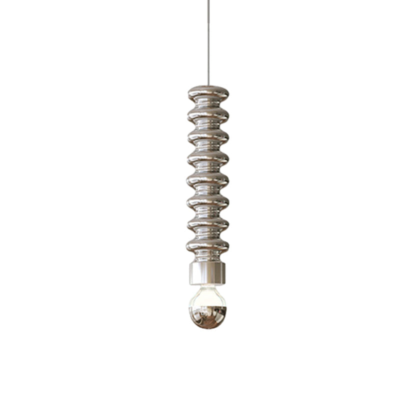 Modern Spiral Gourd Metal Pendant Light with Semi Plated Chrome Bulb for Dining Room and Bedroom Decor