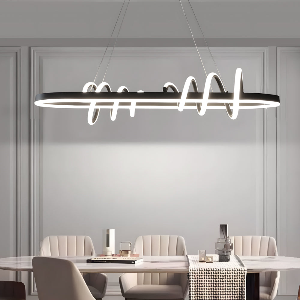 Modern Spiral LED Chandelier Dimmable Black Hanging Pendant Light for Dining Room