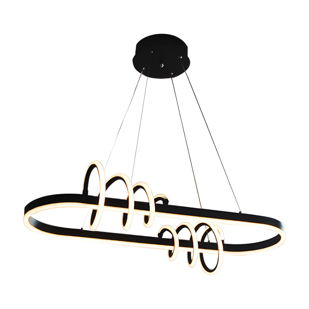 Modern Spiral LED Chandelier Dimmable Black Hanging Pendant Light for Dining Room