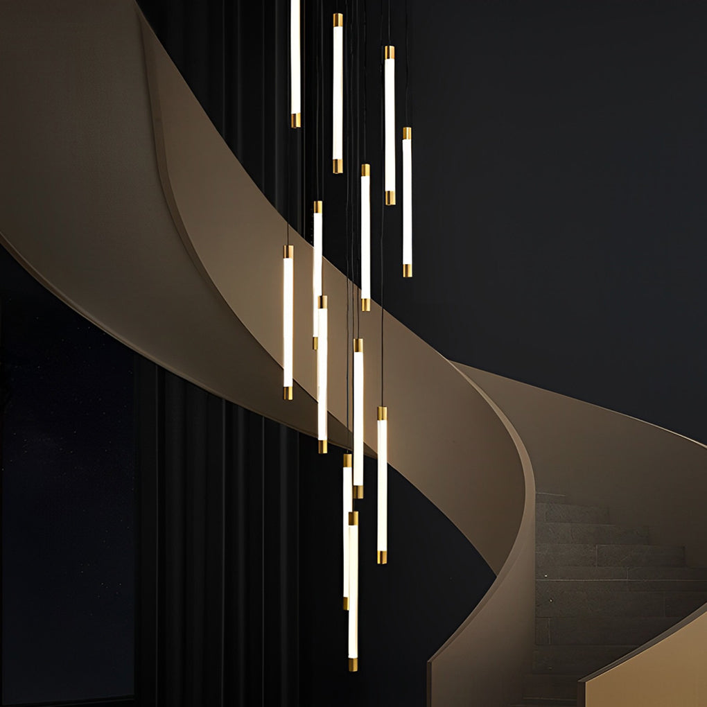 Modern Spiral LED Staircase Chandelier Long Acrylic Pendant Light for Duplex Foyer and Hallways