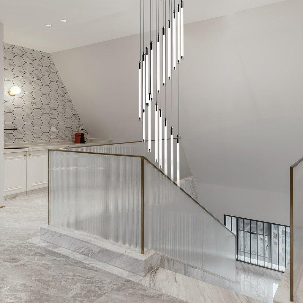 Modern Spiral LED Staircase Chandelier Long Acrylic Pendant Light for Duplex Foyer and Hallways