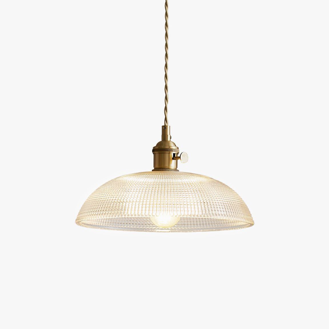 Modern Spiral Ribbed Glass Ceiling Pendant Light with Polished Brass Accents