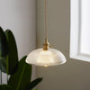 Modern Spiral Ribbed Glass Ceiling Pendant Light with Polished Brass Accents