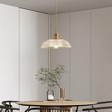 Modern Spiral Ribbed Glass Ceiling Pendant Light with Polished Brass Accents