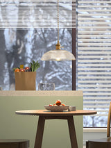 Modern Spiral Ribbed Glass Ceiling Pendant Light with Polished Brass Accents