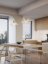 Modern Spiral Ribbed Glass Ceiling Pendant Light with Polished Brass Accents