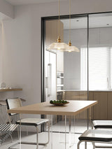 Modern Spiral Ribbed Glass Ceiling Pendant Light with Polished Brass Accents