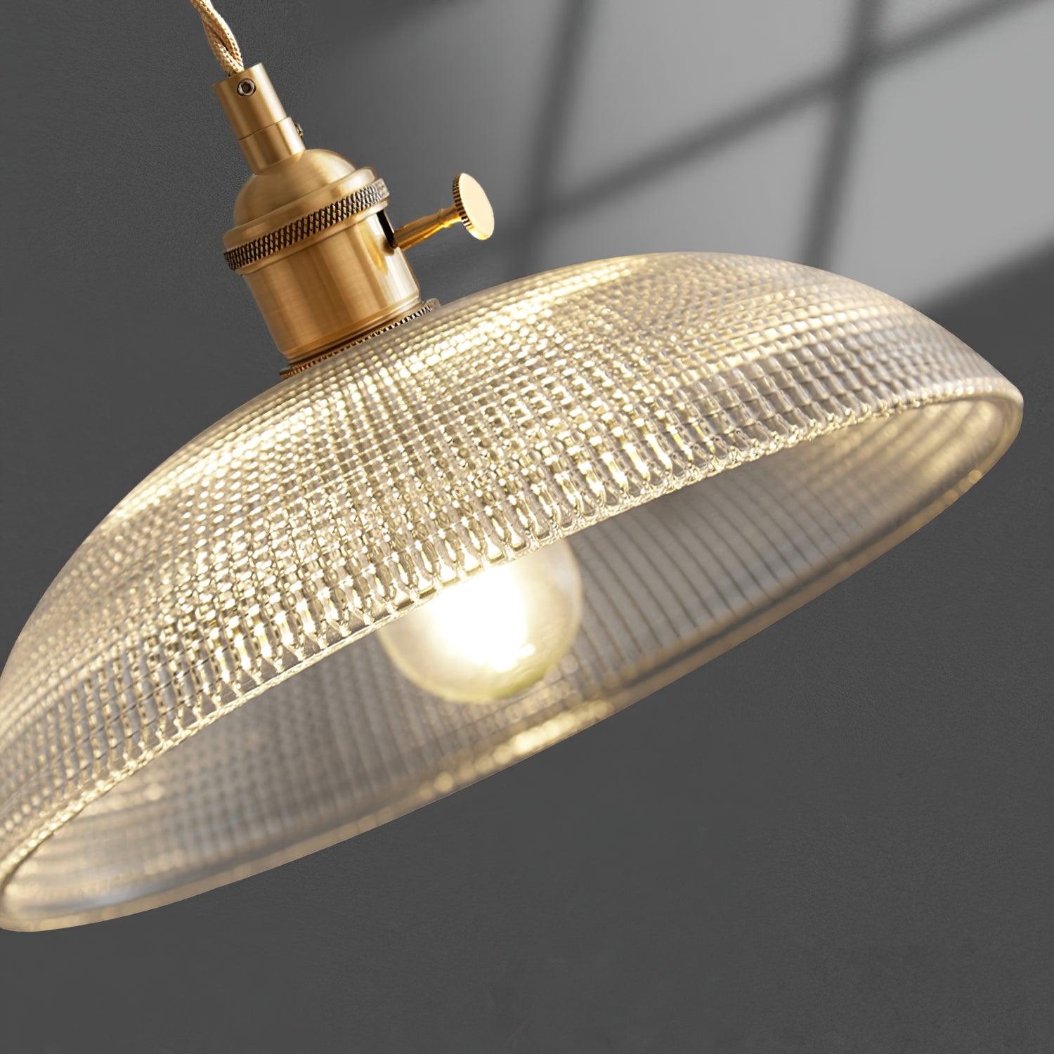 Modern Spiral Ribbed Glass Ceiling Pendant Light with Polished Brass Accents