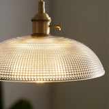 Modern Spiral Ribbed Glass Ceiling Pendant Light with Polished Brass Accents
